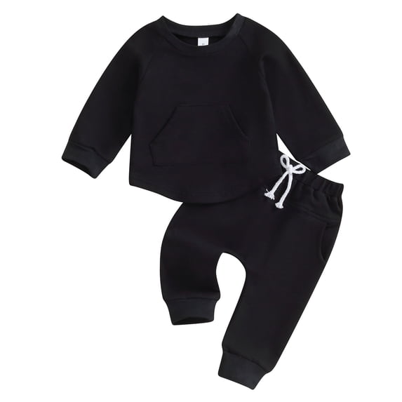 Okbabeha Toddler Boys Spring Fall Winter Outfits Solid Color Crew Neck Long Sleeve Sweatshirts and Long Pants 2Pcs Clothes Set
