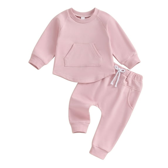 Okbabeha Toddler Boys Spring Fall Winter Outfits Solid Color Crew Neck Long Sleeve Sweatshirts and Long Pants 2Pcs Clothes Set