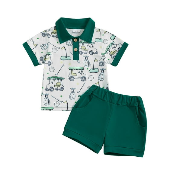 Okbabeha Toddler Boys Summer Shorts Set Golf Cart Short Sleeve Lapel Neck Tops Shorts