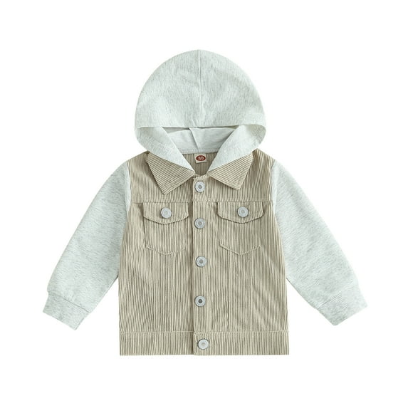 Okbabeha Toddler Corduroy Jacket Casual Long Sleeve Button Down Lapel Coat Hoodie Baby Outwear