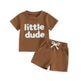 thumbnail image 1 of Okbabeha Toddler Girl Boy Summer Clothes Little Dude Short Sleeve Waffle Shirt Shorts Set Infant Baby Cute Outfits, 1 of 7