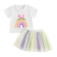 thumbnail image 1 of Okbabeha Toddler Girl Easter Dress Rainbow Embroidery Short Sleeve T-Shirt Tulle Skirt 2 Pcs Set, 1 of 8