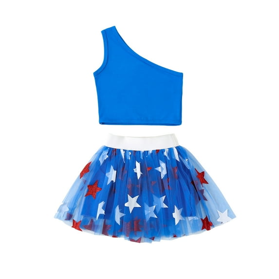 Okbabeha Toddler Girl Fourth of July Outfit 12 18Month 2t 3t 4t USA Tee Shirt+American Flag Tutu Tulle Skirt Set 4th of July Clothes