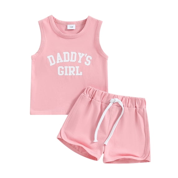 Okbabeha Toddler Girl Summer Clothes Newborn Sleeveless T-Shirt Shorts Outfits Daddys Girl Sets