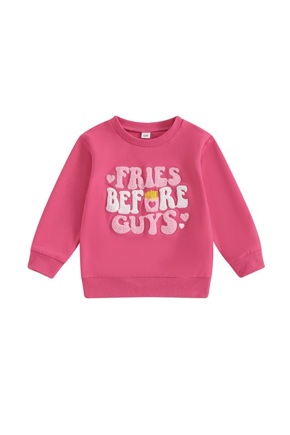 Toddler Girl Sweatshirts Fries Embroidery Long Sleeve Pullovers