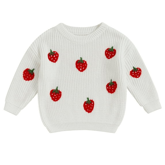 Okbabeha Toddler Girls Sweater Strawberry Embroidered Long Sleeve Pullovers Fall Winter Kids Clothes Baby Jumpers Tops