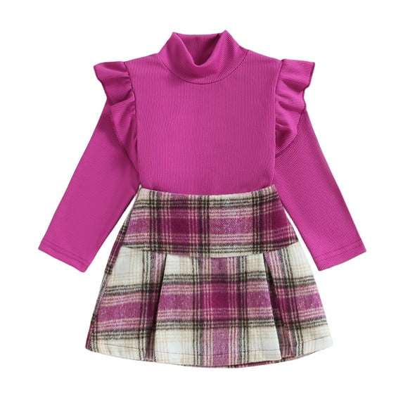 Okbabeha Toddler Little Girls Christmas Outfits Turtleneck Long Sleeve Sweater Shirt+Plaid Skirt Dress Fall Winter Clothes Set