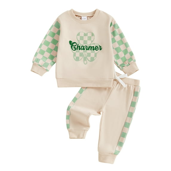 Okbabeha Toddler Newborn Baby Boy Shamrock Long Sleeve Sweatshirts Pants Set Infant Fall Winter 2PCS