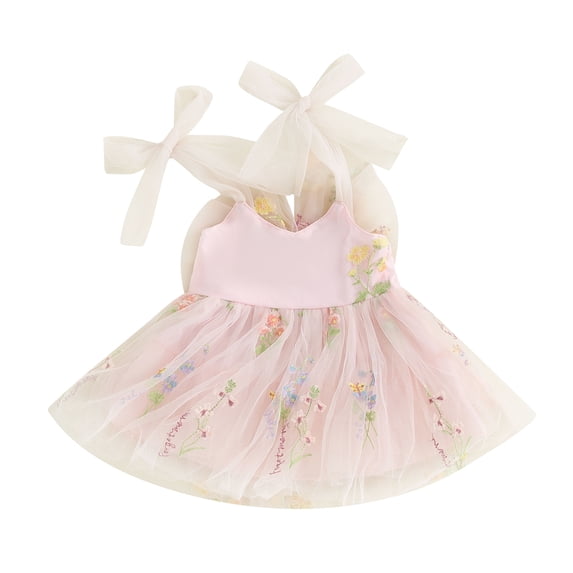 Okbabeha Toddler Princess Dress Sleeveless Floral Embroidered Tulle A-Line Bowknot Baby Girls Dresses