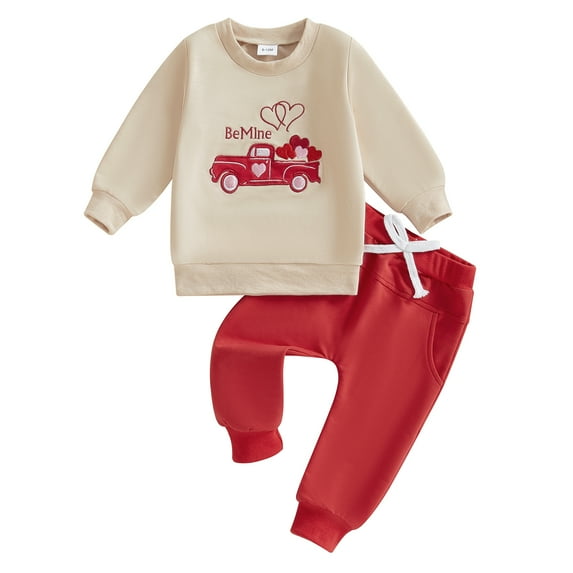 Okbabeha Valentine’s Day Baby Boy Set Long Sleeve Letter Print Sweatshirt Pants Toddler Infant Outfits