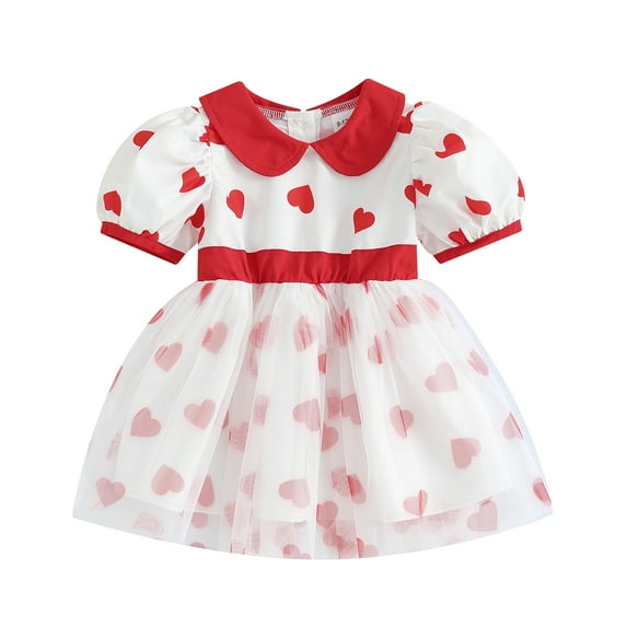 Okbabeha Valentine's Day Outfits 6 12 18 24Months 3t 4t 4t Toddler Baby Girl Heart Puff Sleeve Tutu Tulle Princess Party Dress