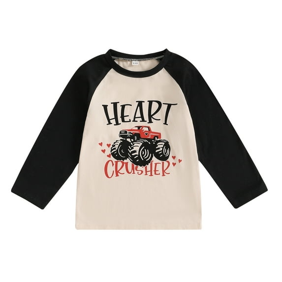 Okbabeha Valentine's Day T-shirt for Little Boys Girls Letter Tractor Print Tops Toddler Kids Long Sleeve Raglan Tees