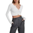 thumbnail image 1 of Okbabeha Women Cropped Bolero Cardigan Ribbed Long Sleeve Button Down Basic Shrug Sweater Solid Color Y2K Crop Top Shirt, 1 of 7