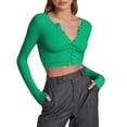 thumbnail image 1 of Okbabeha Women Cropped Bolero Cardigan Ribbed Long Sleeve Button Down Basic Shrug Sweater Solid Color Y2K Crop Top Shirt, 1 of 7