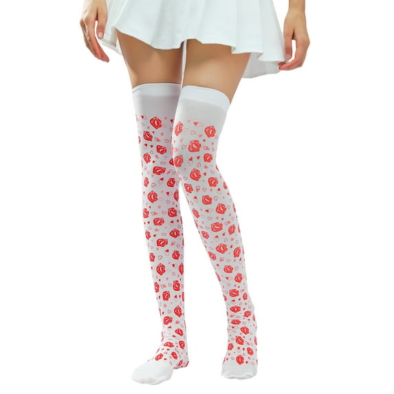 Okbabeha Women Girls Valentines Day Thigh High Stockings , Heart Print Elastic Hold-up Stockings Pantyhose Socks Leggings