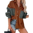 thumbnail image 1 of Okbabeha Women's Long Sleeve Button Down Leopard Contrast Loose Denim Jackets, 1 of 4