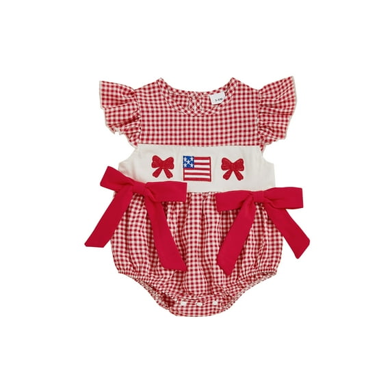 Okbabeha ewborn Baby Girls 4th of July Outfits Fourth of July Bubble Romper USA Flag Embroidery Bodysuits Summer Independence Day Clothes