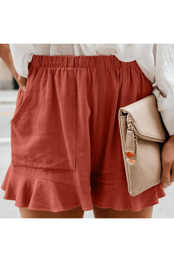 Athletic Shorts for Women Summer Plus Size Elastic Waist Pocket Loose Solid Shorts Pants Shapewear Shorts Pink L(8)