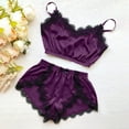 thumbnail image 1 of Okbop Athletic Shorts for Women Summer V-Neck Lace Splicing Eyelash Sexy Camisole Pajamas Bowknot Shorts Set Shorts Romper Purple XXXL, 1 of 3