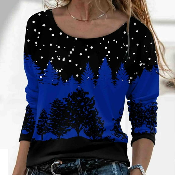 Okbop Black Crop Tops for Women,Fashion Casual Printing Round Neck Long Sleeve Loose T-Shirt Autumn Pullover Silk Blouse for Women Shirts