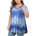 thumbnail image 1 of Okbop Christmas Tops for Women,Plus Size Tie-Dye Print Short Sleeve V-Neck Pleated Hem Shirt Pirate Blouse Christmas Tshirt, 1 of 9