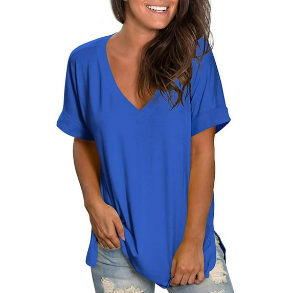 Okbop Date Night Tops for Women, Casual Comfort V-Neck Solid Loose Fit Short Sleeve T-Shirt Christmas Blouses for Women Shirt