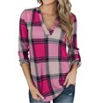 thumbnail image 1 of Okbop Peplum Tops for Women,Fashion Plaid Print Long Sleeve Breathable V-Neck Shirt Tops Work Blouse Neon Shirts for Women, 1 of 6