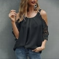 thumbnail image 1 of Okbop Sparkly Tops for Women,O Neck Lace Off Shoulder Leisure Commuting Home Fashion Top Short Sleeve Blouses for Women Western Shirts for Women, 1 of 4