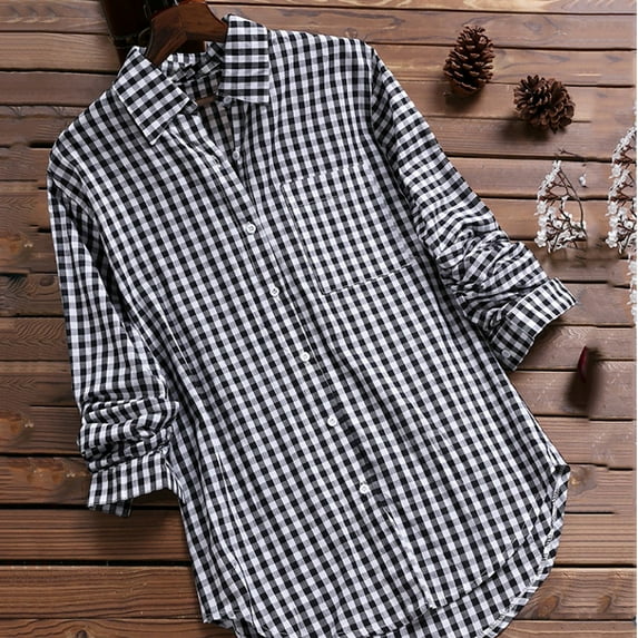Okbop Tunics Or Tops To Wear With Leggings, Casual Loose Plaid Long Sleeve Pockets Plus Size Tanic Shirt Womens Blouses Plus Size Sweatshirts for Women