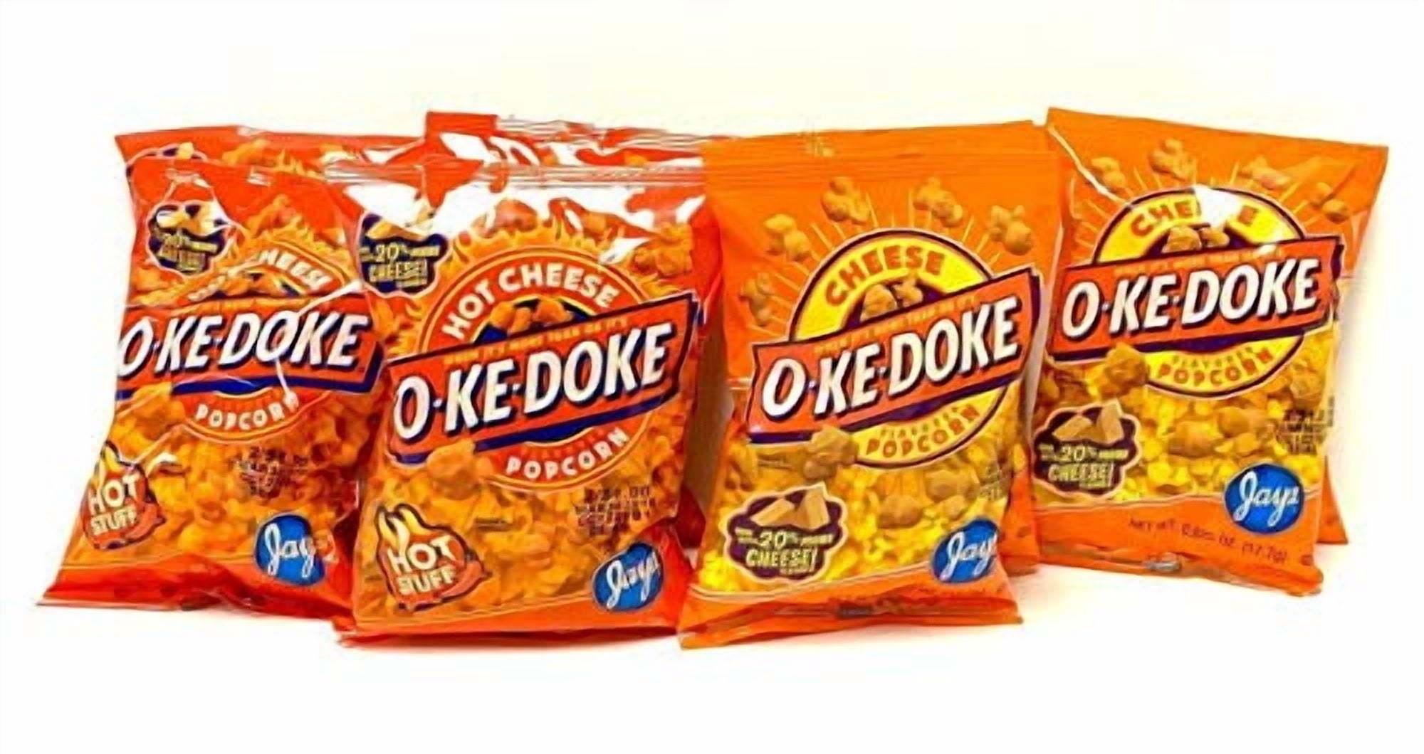 Oke Doke 10 Pack Cheese & Hot Cheese Flavored Popcorn 10 Pack .625 Oz Bags