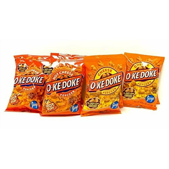 Oke Doke 10 Pack Cheese & Hot Cheese Flavored Popcorn 10 Pack .625 Oz Bags