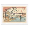 thumbnail image 1 of Okegawa Station - from Sixty-nine Stations of Kiso Road - Vintage Japanese Ukiyo-e Woodblock Print by Hiroshige, Eisen c.1800s - Japanese Unryu Rice Paper Art Print (Unframed) 12 x 16 in, 1 of 4