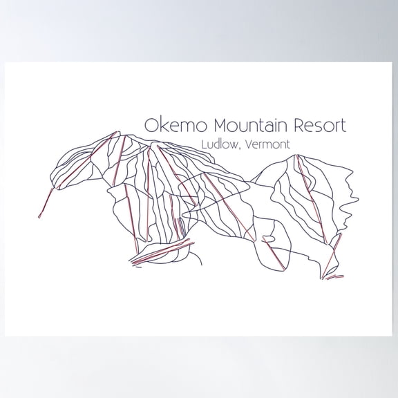 Okemo Trail Map Poster Wall Art, Modern Wall Decor, 8x12 UNFRAMED