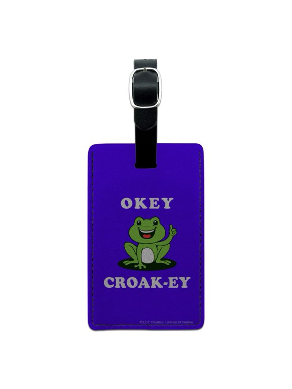 Okey Croak-ey Dokey Frog Funny Humor Rectangle Leather Luggage Card Suitcase Carry-On ID Tag