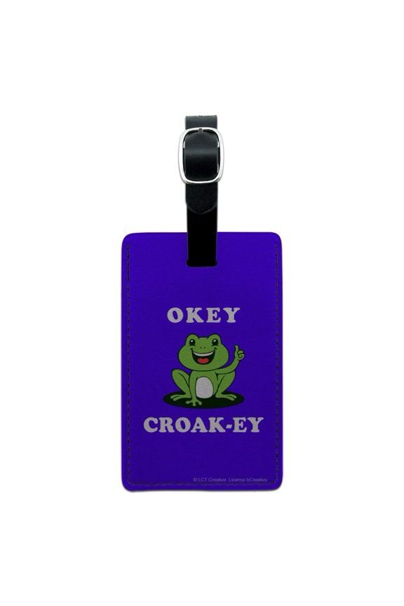Okey Croak-ey Dokey Frog Funny Humor Rectangle Leather Luggage Card Suitcase Carry-On ID Tag