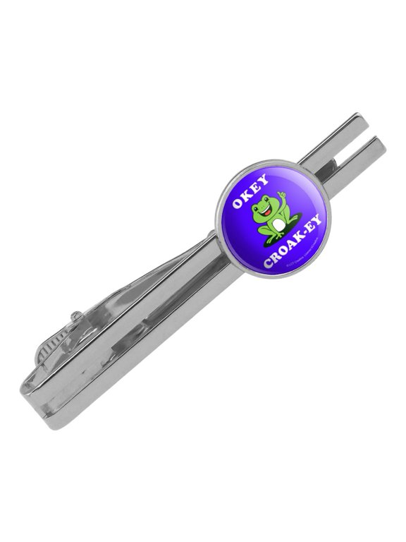 Okey Croak-ey Dokey Frog Funny Humor Round Tie Bar Clip Clasp Tack Silver Color Plated