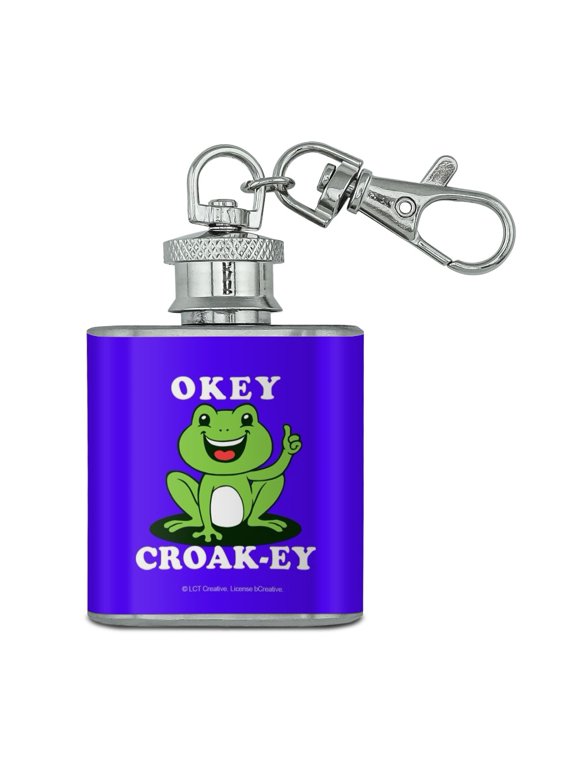 Okey Croak-ey Dokey Frog Funny Humor Stainless Steel 1oz Mini Flask Key Chain