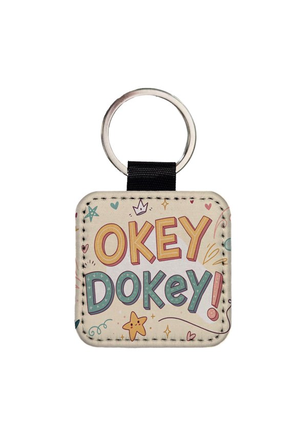 Okey Dokey Cute Faux Leather Square Keychain