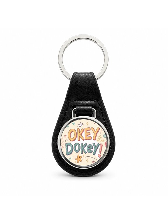 Okey Dokey Cute Metal Black Leather Keychain