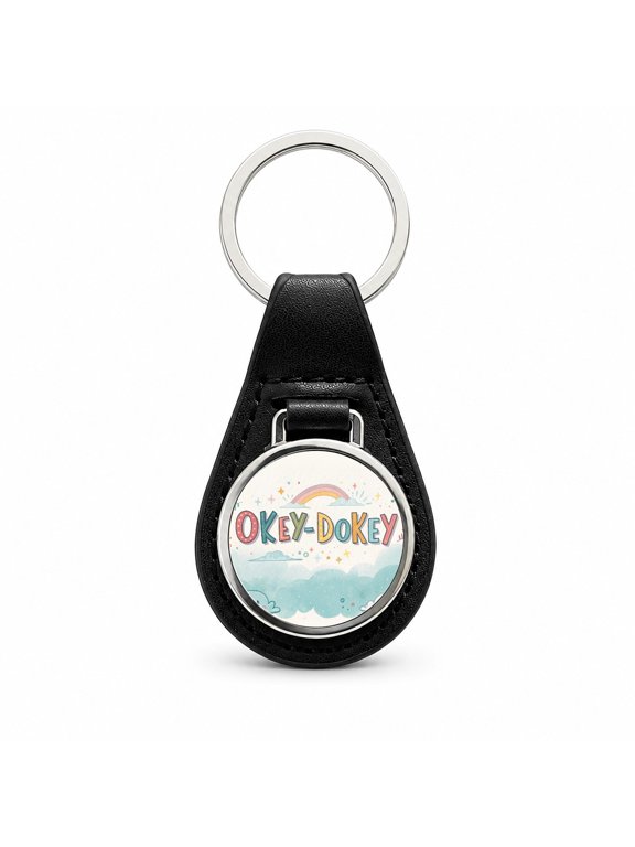Okey Dokey Fun Colors Metal Black Leather Keychain