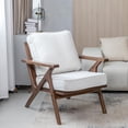 thumbnail image 1 of Okeysen Accent Chair Mid Century Modern Fabric Upholstered Armchair with Wood Frame Thick Cushions Adult for Living Room Bedroom, White, 1 of 7