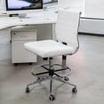 thumbnail image 1 of Okeysen Armless Desk Stool Drafting Chair Ergonomic Leather Office Chair Modern Standing Desk Chair with Adjustable Foot Ring, Ribbed Mid Back & Swivel Rolling, White, 1 of 9