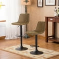 thumbnail image 1 of Okeysen Bar Stools Set of 2 Leather Counter Height Adjustable Swivel Armless Dining Chairs Mid Backs Metal Base for Pub Kitchen, Brown, 1 of 7