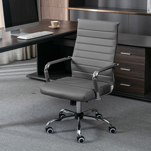 Okeysen Ergonomic Office Desk Chair, Modern PU Leather Conference Room Chairs Ribbed, High Back Executive Swivel Rolling Chair for Home, Office