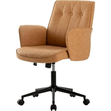 Okeysen Home Office Desk Chairs, Mid Century Modern Office Chair with Mid Back, Swivel Upholstered Desk Chair with Padded Seat, Height Adjustable Comfy Office Chair with Wheels.