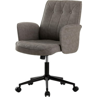 Okeysen Home Office Desk Chairs, Mid Century Modern Office Chair with Mid Back, Swivel Upholstered Desk Chair with Padded Seat, Height Adjustable Comfy Office Chair with Wheels.