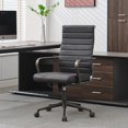 thumbnail image 1 of Okeysen Leather Office Desk Chair, Ergonomic Mid Century Modern Conference Room Chairs, Executive Ribbed Height Adjustable Swivel Rolling Chair for Home Office., 1 of 17