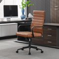 thumbnail image 1 of Okeysen Leather Office Desk Chair, Mid-Century Modern Leather Conference Room Chairs, Ergonomic Executive Ribbed Height Adjustable Swivel Rolling Chair for Home Office., 1 of 10