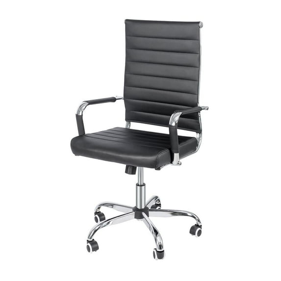 Okeysen Mid-Back Ribbed Home Office Desk Chair Ergonomic Faux Leather Conference Room Swivel Chairs Adult, Black