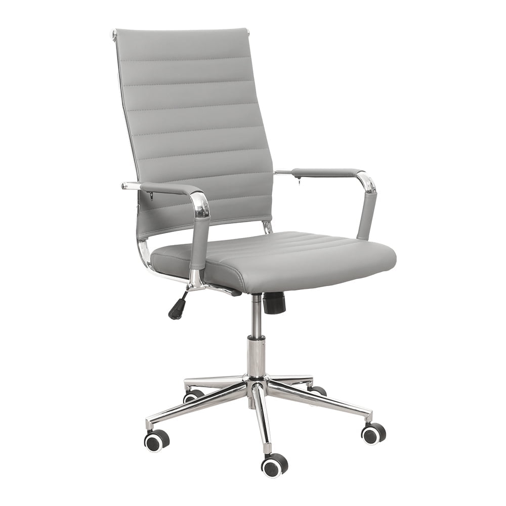Okeysen Mid-Back Ribbed Home Office Desk Chair Upgraded Seat Ergonomic Leather Conference Room Swivel Chairs Adult, Gray